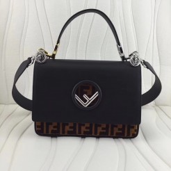 Fendi Kan I F Shoulder Bag In Black Calfskin With Printed FF Logo