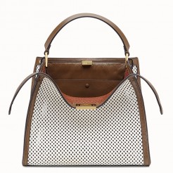 Fendi Peekaboo X Lite Medium Bag In White Perforated Leather