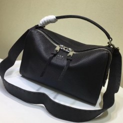 Fendi Lei Selleria Boston Bag In Black Roman Leather